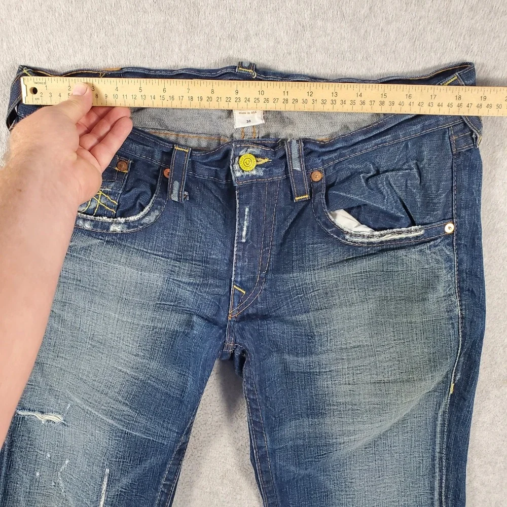True Religion Billy Jeans Motor Psycho MD Wash Bootcut Distressed Mens 36x35